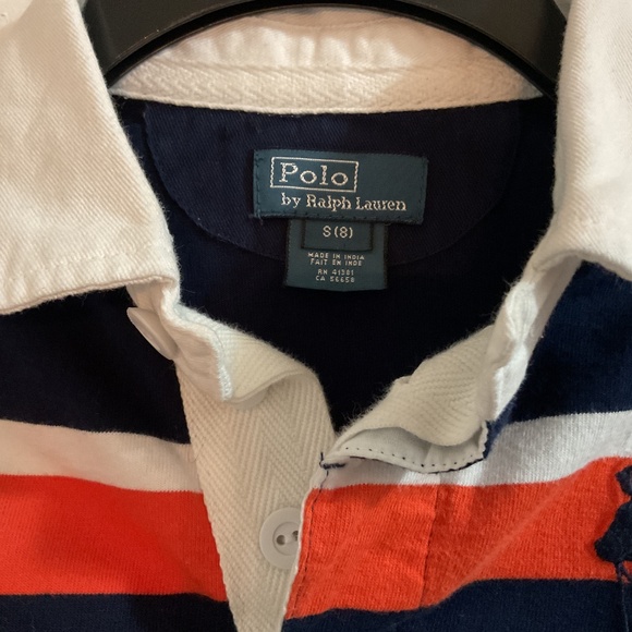 Boys Polo Ralph Lauren Big Pony Striped Short Sleeve Rugby Shirt, Size Small (8) - Picture 2 of 5